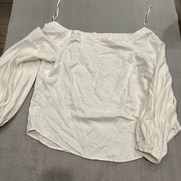 [US12]Floreat Anthropologie Linen Blend White Off-Shoulder WMN Poppy Bell Blouse - Picture 4 of 8